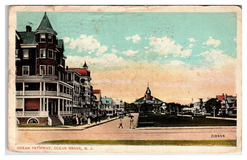 1910 Ocean Grove NJ Ocean Pathway Victorian Buildings Vintage Postcard
